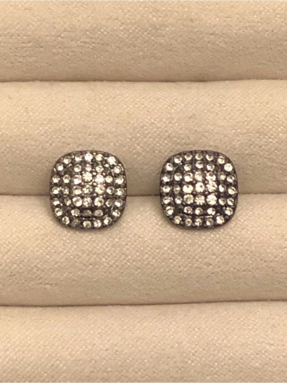 Pavé Crystal Square Stud Earrings - Silver Tone